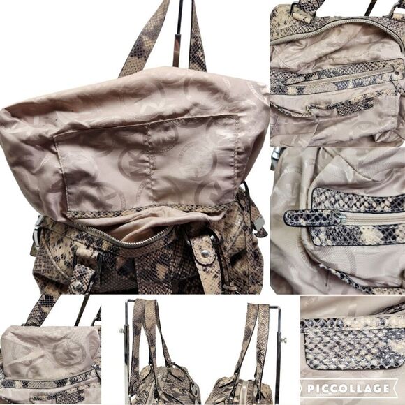 Michael Kors Heidi Dark Sans Satchel tan brown black silver snake print bag 2009 - Picture 9 of 16